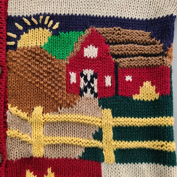 Vintage Robin Sinkler Womens Fall Thanksgiving Hand Knit Sweater Cardigan Small - Picture 4 of 10